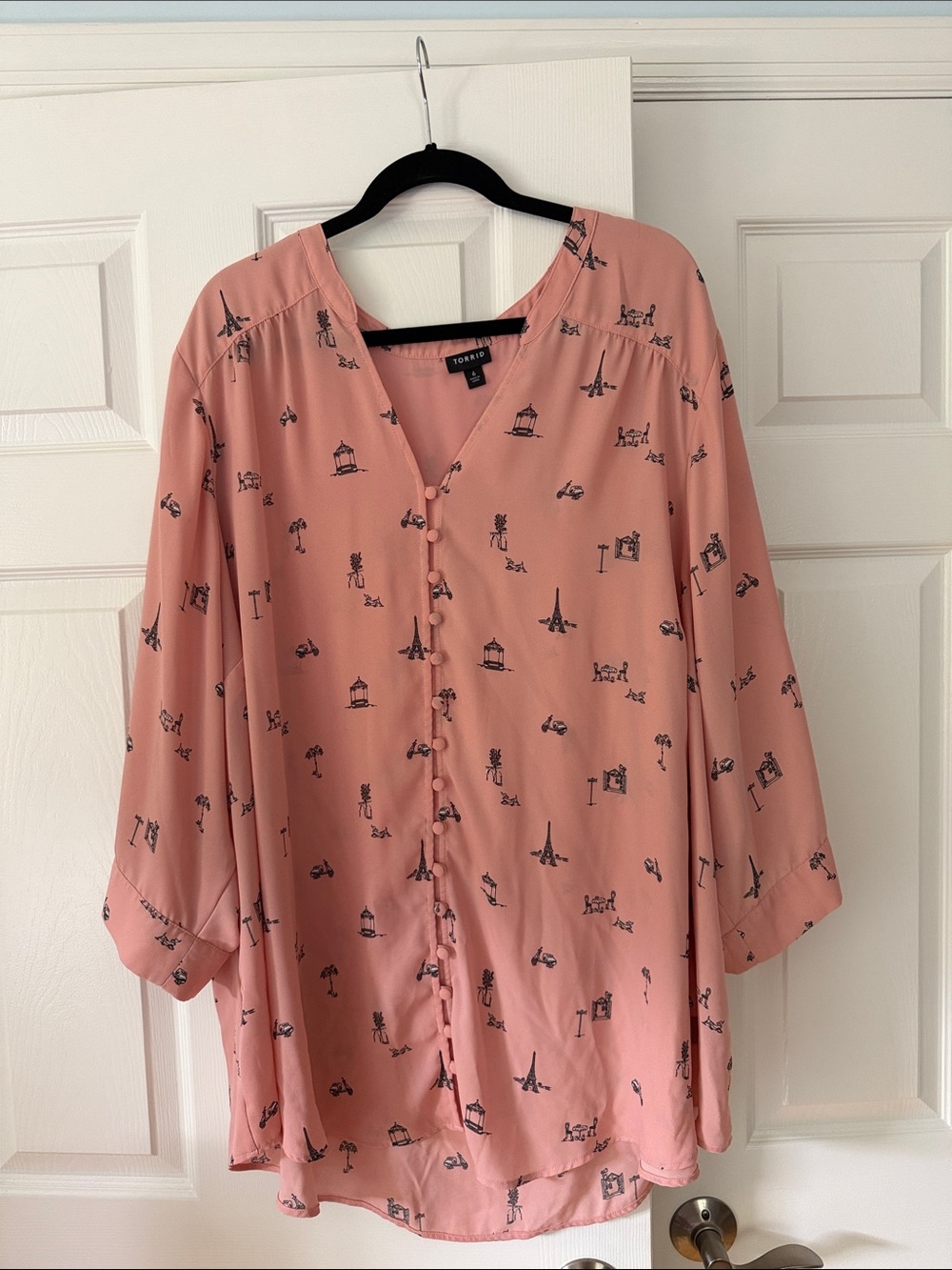 torrid Rose Pink Paris Print Button-Front Blouse